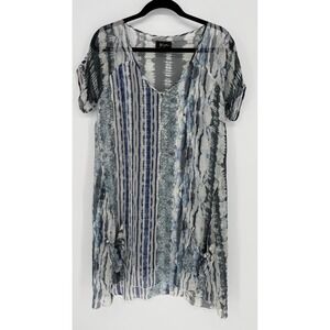 BIYA 100% SILK BLUE WHITE TIE-DYE ABSTRACT MINI DRESS SMALL -- FLAWED
